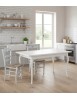Set tavolo rettangolare shabby bianco 100x70 120x80 140x80 160x85 allungabile con 4/6 sedie legno seduta paglia