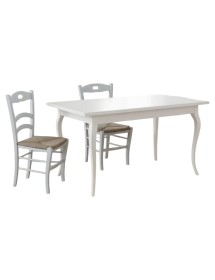 Set tavolo rettangolare shabby bianco 100x70 120x80 140x80 160x85 allungabile con 4/6 sedie legno seduta paglia