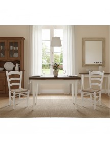 Set tavolo rettangolare shabby bicolore 100x70 120x80 140x80 160x85 allungabile con 4/6 sedie seduta paglia