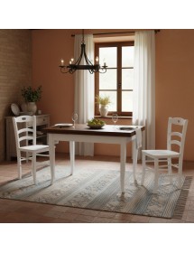 Set tavolo rettangolare shabby bicolore 100x70 120x80 140x80 160x85 allungabile con 4/6 sedie seduta legno