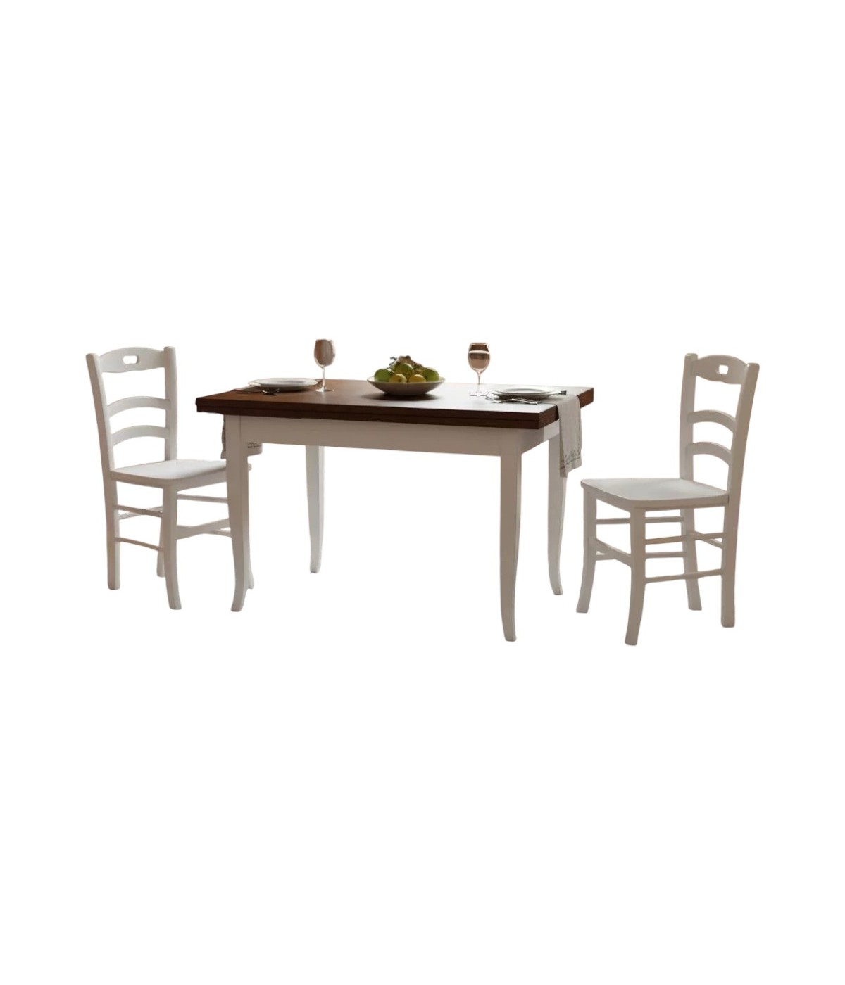 Set tavolo rettangolare shabby bicolore 100x70 120x80 140x80 160x85 allungabile con 4/6 sedie seduta legno