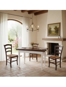 Set tavolo rettangolare shabby bicolore 100x70 120x80 140x80 160x85 allungabile con 4/6 sedie seduta paglia