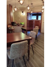 Set tavolo quadrato arte povera gamba tornita 90x90 100x100 allungabile con 4 sedie seduta legno