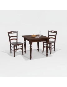 Set tavolo quadrato arte povera gamba tornita 90x90 100x100 allungabile con 4 sedie seduta legno