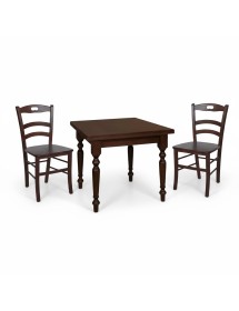 Set tavolo quadrato arte povera gamba tornita 90x90 100x100 allungabile con 4 sedie seduta legno