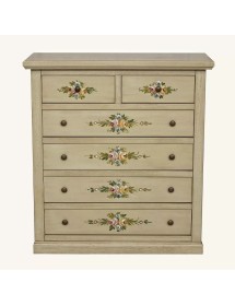 Gruppo 1 Cassettiera 2 Comodini legno shabby avorio anticato decorato