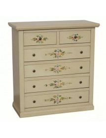 Gruppo 1 Cassettiera 2 Comodini legno shabby avorio anticato decorato