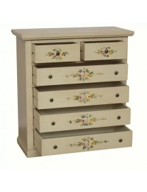 Gruppo 1 Cassettiera 2 Comodini legno shabby avorio anticato decorato