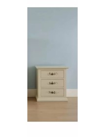 Comodino 3 cassetti legno shabby avorio anticato decori 60x35x64