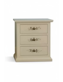 Comodino 3 cassetti legno shabby avorio anticato decori 60x35x64