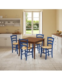 Set tavolo quadrato a libro noce 90x90 100x100 allungabile con 4