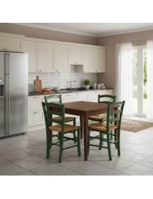 Set tavolo quadrato a libro noce 90x90 100x100 allungabile con 4 sedie Verde