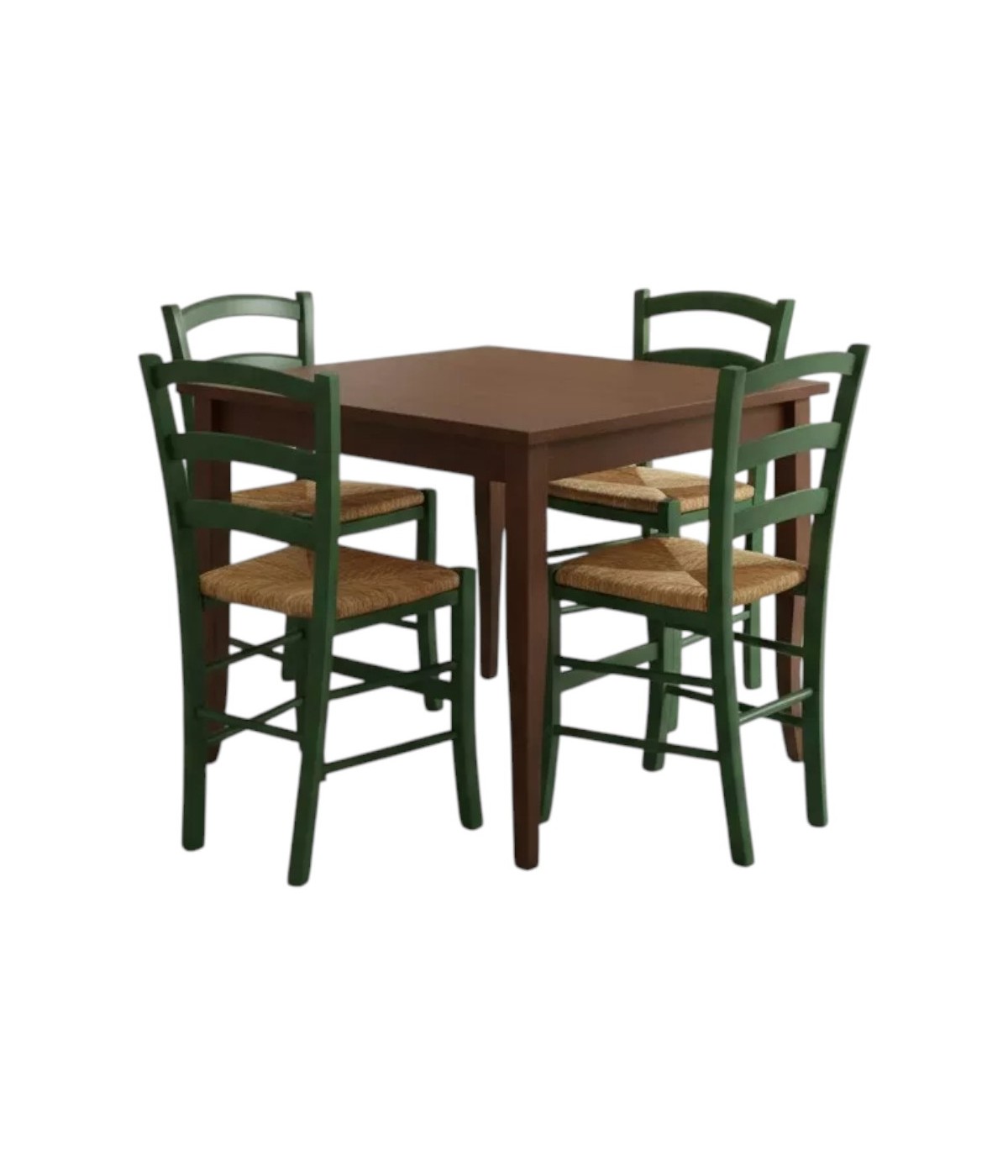 Set tavolo quadrato a libro noce 90x90 100x100 allungabile con 4 sedie Verde