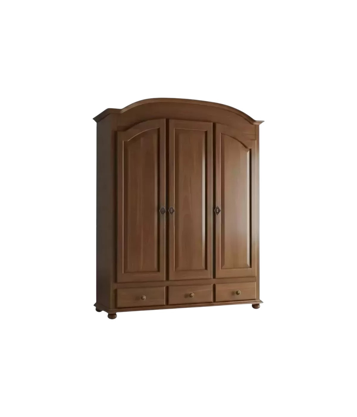 Armadio classico 3 ante 3 cassetti legno tinta noce 181x61x224