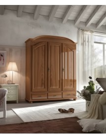 Armadio classico 3 ante 3 cassetti legno tinta noce 181x61x224