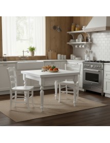 Set tavolo quadrato bianco 80x80 90x90 100x100 allungabile con 4 sedie seduta legno
