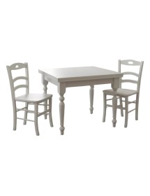 Set tavolo quadrato bianco 80x80 90x90 100x100 allungabile con 4 sedie seduta legno