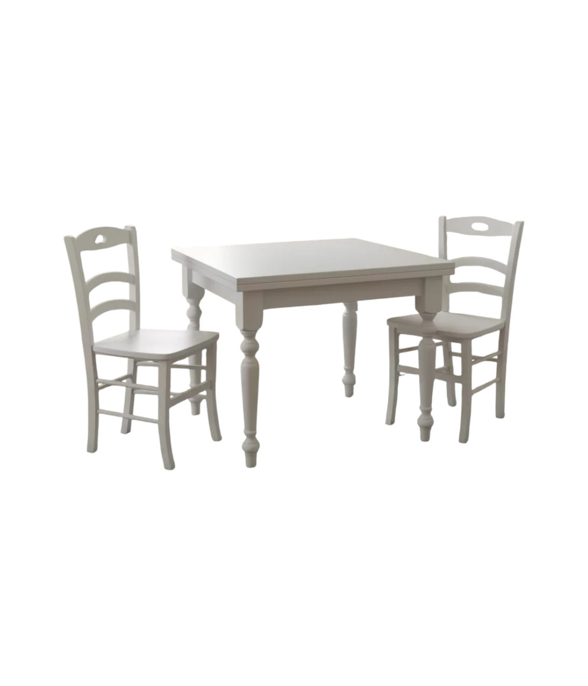 Set tavolo quadrato bianco 80x80 90x90 100x100 allungabile con 4 sedie seduta legno