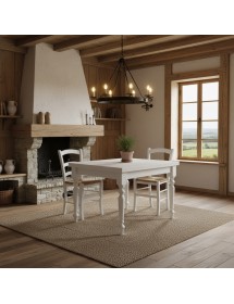 Set tavolo quadrato bianco 80x80 90x90 100x100 allungabile con 4 sedie seduta paglia