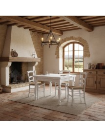 Set tavolo quadrato bianco 80x80 90x90 100x100 allungabile con 4 sedie seduta paglia