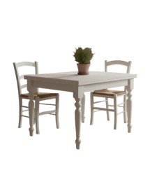 Set tavolo quadrato bianco 80x80 90x90 100x100 allungabile con 4 sedie seduta paglia