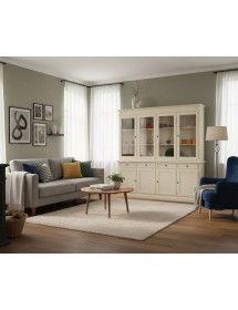 Cristalliera classica 4 porte legno shabby avorio 205X42X205