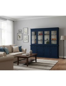 Cristalliera shabby 4 porte 4 cassetti legno bicolore blu e avorio 205X42X205