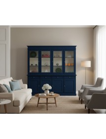 Cristalliera shabby 4 porte 4 cassetti legno bicolore blu e avorio 205X42X205