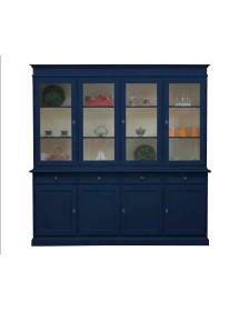 Cristalliera shabby 4 porte 4 cassetti legno bicolore blu e avorio 205X42X205