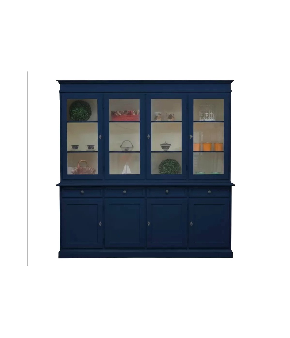 Cristalliera shabby 4 porte 4 cassetti legno bicolore blu e avorio 205X42X205