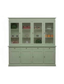 Cristalliera classica 4 porte 4 cassetti legno shabby verde salvia 205X42X205