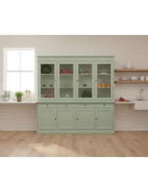 Cristalliera classica 4 porte 4 cassetti legno shabby verde salvia 205X42X205