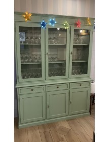 Cristalliera 3 porte 3 cassetti legno arte povera verde salvia 156x42x205