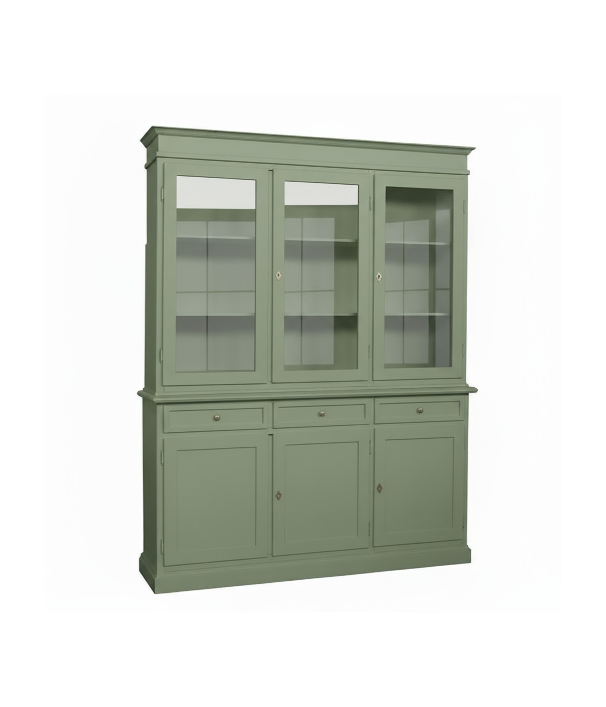 Cristalliera 3 porte 3 cassetti legno arte povera verde salvia 156x42x205
