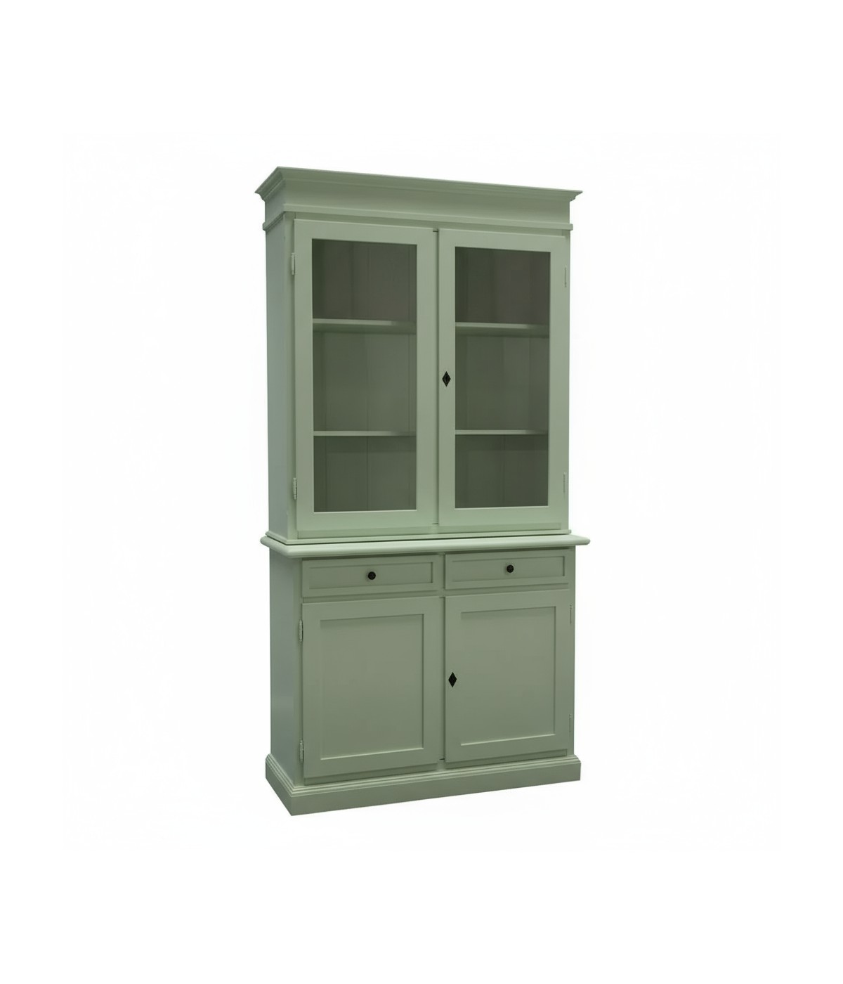 Cristalliera 2 porte 2 cassetti arte povera legno verde salvia 105x42x206