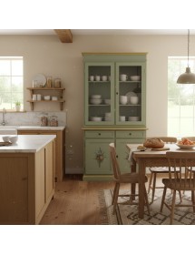 Cristalliera 2 porte shabby legno verde salvia decorata filo oro 105x42x206