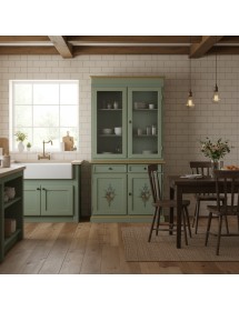 Cristalliera 2 porte shabby legno verde salvia decorata filo oro 105x42x206
