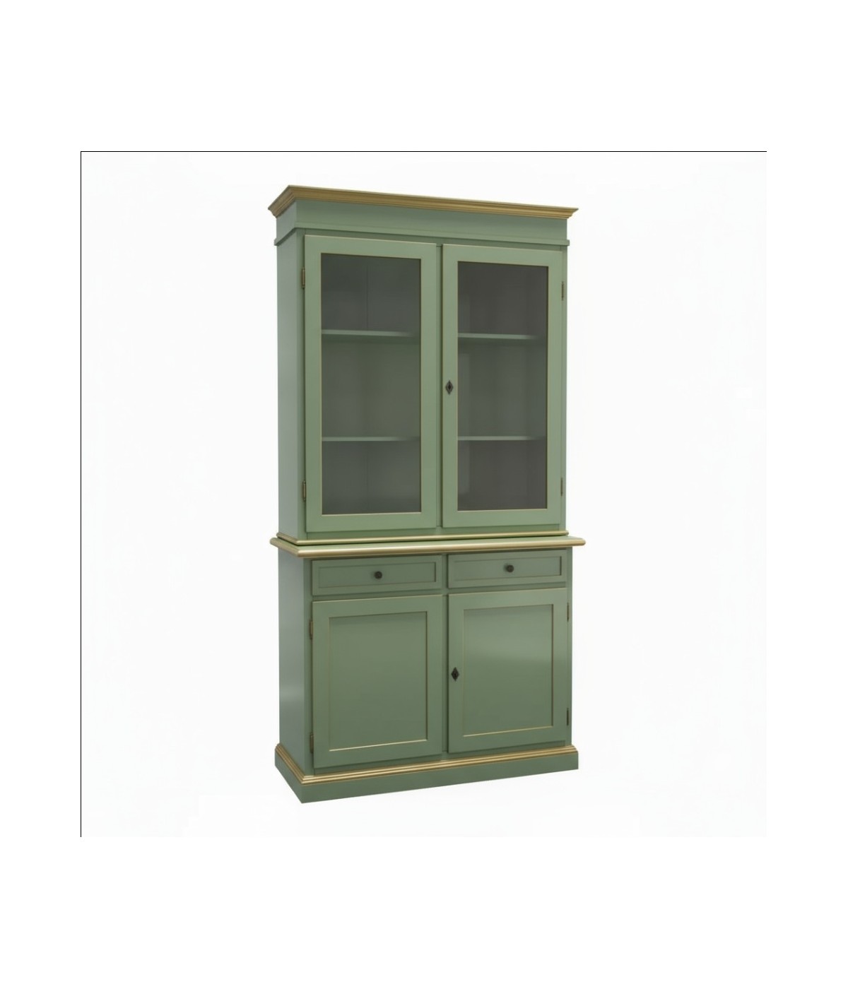 Cristalliera 2 porte shabby legno verde salvia filo oro 105x42x206