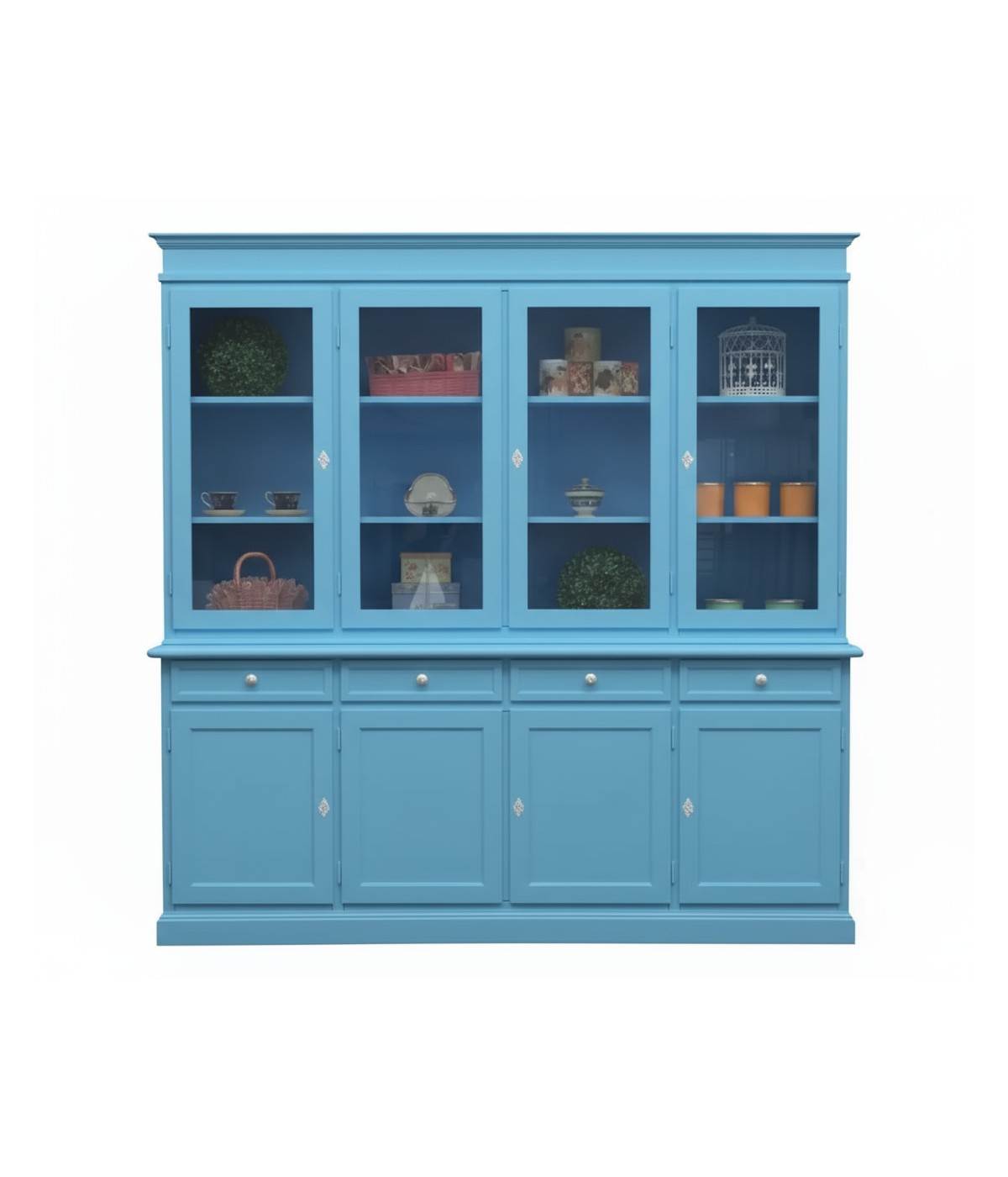 Cristalliera shabby 4 porte 4 cassetti legno azzurro 205X42X205