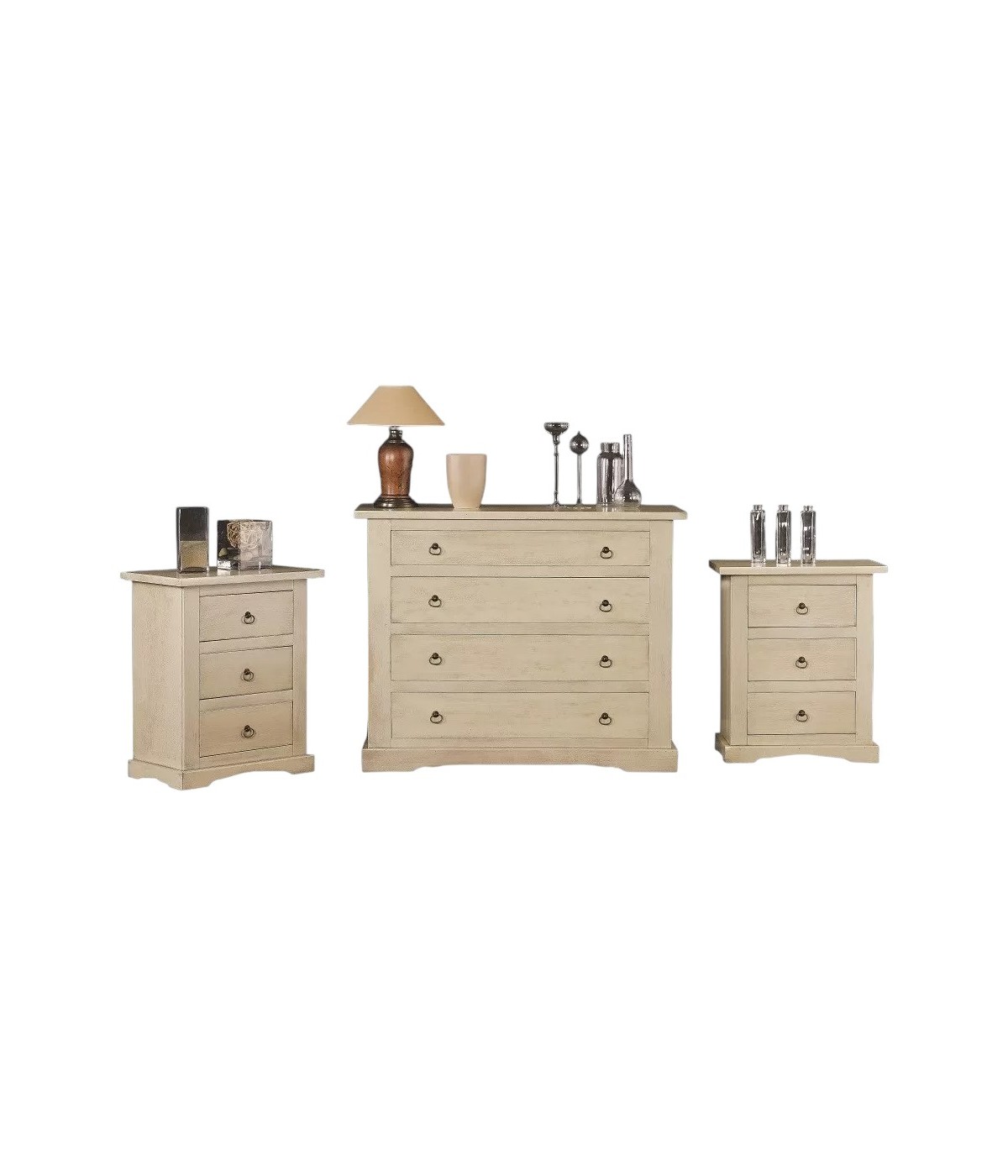 GRUPPO COMO' 2 COMODINI CLASSICO LACCATO AVORIO PATINATO