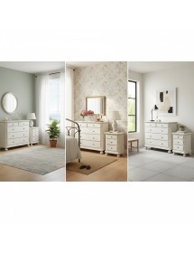 Gruppo 1 Cassettiera 2 Comodini legno arte povera bianco invecchiato