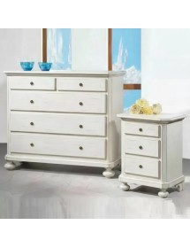 Gruppo 1 Cassettiera 2 Comodini legno arte povera bianco invecchiato