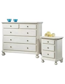 Gruppo 1 Cassettiera 2 Comodini legno arte povera bianco invecchiato