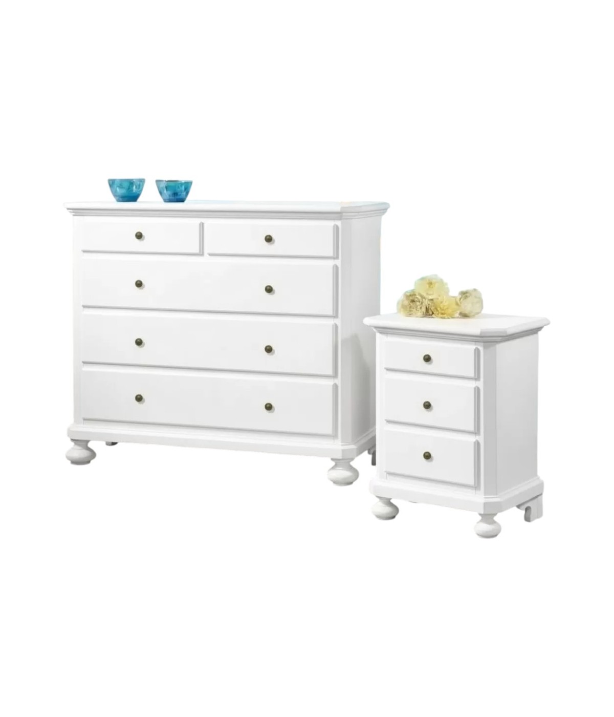 Gruppo 1 Cassettiera 2 Comodini legno arte povera bianco