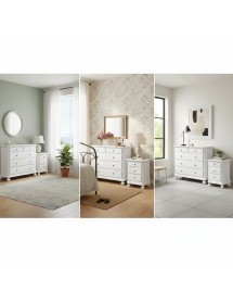 Gruppo 1 Cassettiera 2 Comodini legno arte povera bianco