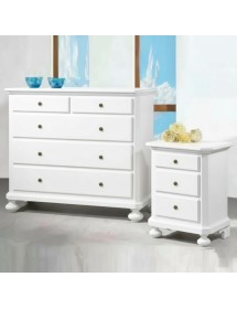 Gruppo 1 Cassettiera 2 Comodini legno arte povera bianco