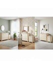 Gruppo 1 Cassettiera 2 Comodini legno arte povera avorio