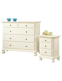 Gruppo 1 Cassettiera 2 Comodini legno arte povera avorio