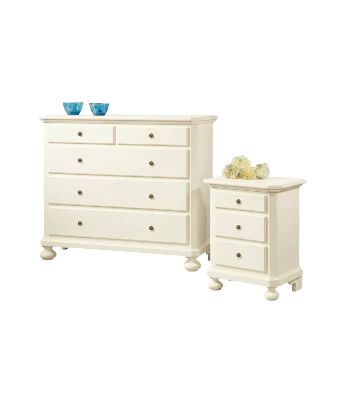 Gruppo 1 Cassettiera 2 Comodini legno arte povera avorio