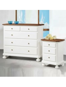 Gruppo 1 Cassettiera 2 Comodini legno bicolore bianco e noce